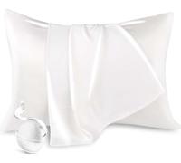 Federa in 100% seta di gelso 19 momme Charmeuse con parte inferiore Lyocell per capelli e pelle, per capelli e pelle, 1 pezzo, 50 x 75 cm, chiusura a busta ipoallergenica (avorio)