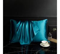 Federa in 100% seta di gelso, per capelli e pelle, con cerniera nascosta, lato inferiore in cotone, dimensioni standard, 19 momme Charmeuse (blu pavone, standard)