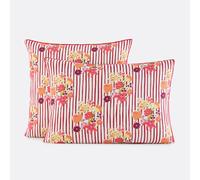 Federa in cotone lavato, stampa a righe e fiori, BELARDI Rosa 63 x 63 cm