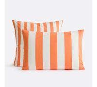 Federa in cotone, stampa a righe, HENDAYE ORANGE Arancione 63 x 63 cm
