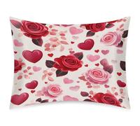 Federa in raso con cuori rosa per San Valentino, per capelli e pelle, dimensioni standard 50 x 66 cm, con chiusura a busta, federa in microfibra di poliestere traspirante liscia e setosa per un sonno