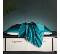 Federa in seta Charmeuse in 100% seta di gelso con per capelli e pelle, 1 chiusura a busta (blu pavone, 50 x 75 cm)