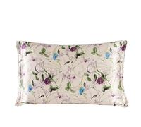 Federa In Seta Federa for cuscino in seta di gelso naturale da 19 mm, con stampa floreale viola, chiusura a busta, standard Queen King per Capelli(48x74cm)