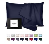 Federa in seta INSSL per donna Federa in seta di gelso per capelli e pelle e per rimanere comoda e traspirante durante il sonno (Queen Navy Blue)