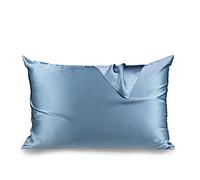 Federa in seta naturale,Set di federa di lusso ultra-morbido 2pcs, cuscinetto in raso con cerniera per capelli e pelle, federa in seta chiusura invisibile, federa di seta gelso,-Blu_20x30 pollici (51