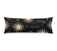 Federa morbida per cuscino, federa per cuscino a forma di corpo lungo, per capelli e pelle, mistica, magica, cosmica, astrologia, sole, mezzaluna, stelle, oro, nero, arte