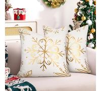 Federa per Cuscino 40 x 40 Bianco Oro per Copricuscini Natalizi, Cuscino per Divano, Cuscini Decorativi, Regali di Natale Decorazioni per La Camera da Letto, Soggiorno, Biancheria da Letto Set da 2