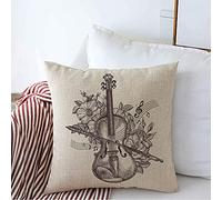 Federa per Cuscino 45x45cm, Vintage Symphonie Live Fiddle Handdrawn Object Sound Retro Violin Flowers Concept Objects Classic Federa in Lino Decorazioni Copri Cuscini, per Interni Ed Esterni