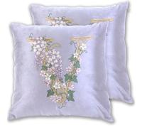 Federa per cuscino a cuneo con motivo floreale viola con lettera V, confezione da 2, decorazione per la casa, soggiorno, 45 x 45 cm