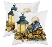 Federa per cuscino a forma di tartaruga, con lanterna rustica invernale con pigne verde invernale, con cerniera nascosta, per soggiorno, letto, ufficio, divano, sedia, decorazione, 61 x 61 cm