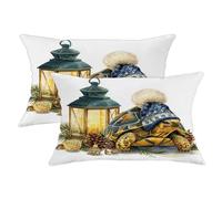 Federa per cuscino a forma di tartaruga, con lanterna rustica invernale e pigne verde in morbido velluto, lavabile, per soggiorno, letto, ufficio, divano, sedia, decorazione 50 x 30 cm