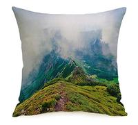 Federa per cuscino Accattivante scena estiva Nebbiosa Montagne dei Carpazi Parco Esplora parchi incredibili All'aperto Accogliente Lino Quadrato Decorativo Fodere per cuscini per divano letto
