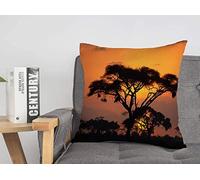 Federa per cuscino Africa Tipico tramonto africano Alberi di acacia Romanzo Masai Paesaggio Kenya Mara Panorama Safari Accogliente Lino Quadrato Decorativo Fodere per cuscini per divano letto