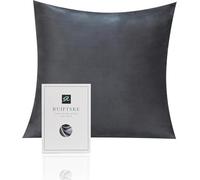 Federa per cuscino al 100% in seta da 22 momme, certificata Oeko-TEX®, benefica per i capelli e per la pelle, anti età e antiacaro, da 80 x 80 cm, grigio scuro