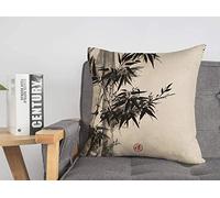 Federa per cuscino bambù su alberi perfezione disegnata a mano inchiostro cinese in tradizionale giapponese bellezza trame accogliente lino quadrato decorativo copricuscino per divano letto 4