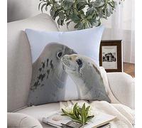 Federa per cuscino blu Antartide Crabeater Seals On Ice Floe Animali antartici Fauna selvatica Avventura Baia artica Fodera per cuscino Cuscino quadrato per divano Sedia Biancheria da letto 1