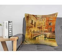 Federa per cuscino blu città vista barocca Venezia vintage colorato canale grande rinascimento architettura retrò italiano accogliente lino quadrato decorativo federe per divano letto 45,7 x 45,7 cm
