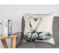 Federa per cuscino blu disegno cigni amore cuore animali romantici fauna selvatica uccelli vacanze mano storia giorno accogliente lino quadrato decorativo federe per divano letto 45,7 x 4
