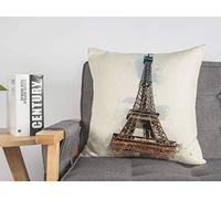 Federa per cuscino blu vista sulla città sulla torre Eiffel viaggio artistico vintage dalla Francia Parigi industriale francese angolo accogliente lino quadrato decorativo fodere per cuscino per div