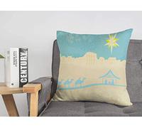Federa per cuscino Blue Night Story Baby Stable Scene Silhouette Avvento Nascita Persone Famiglia Cielo Stella Tramonto Natale Accogliente Lino Quadrato Decorativo Fodere per cuscini per divano lett