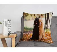 Federa per cuscino carino due barboncino reale legno autunno animale foresta animali fauna selvatica cane nero caduta foglie giganti animali domestici accogliente lino quadrato decorativo copricusci
