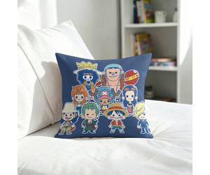 Federa per cuscino Chibi dell'equipaggio del cappello di paglia di One Piece, federa per cuscino con lineup del gruppo blu navy per divano, camera da letto, soggiorno, decorazione per la casa L,M,SPol