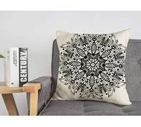 Federa per cuscino Colorazione Adulti Inchiostro Astratto Simmetria Cerchio nero Colorazione Contorno Disegnato Linea creativa Accogliente Copricuscino decorativo quadrato in lino per divano