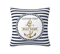 Federa per cuscino con ancora nautica personalizzata, blu e bianco, con nome della barca, bussola, lombare, decorativa, casa sul lago, casa sul lago, decorazione per casa, barca, regalo per divano