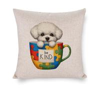 Federa per cuscino con cane Bichon Frise, con scritta "Be Kind Autism Awareness", 66 x 66 cm, quadrata, con cerniera, per soggiorno, cucina, divano, auto, decorazione per la casa