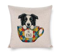 Federa per cuscino con cane Border Collie Be Kind Autism Awareness, 61 x 61 cm, quadrata, con cerniera, per soggiorno, cucina, divano, auto, decorazione per la casa