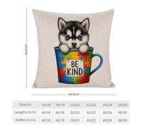 Federa per cuscino con cane Husky Be Kind Autism Awareness, 61 x 61 cm, quadrata, con cerniera, per soggiorno, cucina, divano, auto, decorazione per la casa