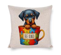 Federa per cuscino con cane Rottweiler Be Kind Autism Awareness, 55,9 x 56 cm, quadrata, con cerniera, per soggiorno, cucina, divano, auto, decorazione per la casa