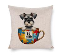 Federa per cuscino con cane Schnauzer in miniatura Be Kind Autism Awareness, 50,8 x 50,8 cm, quadrata, con cerniera, per soggiorno, cucina, divano, auto, decorazione per la casa
