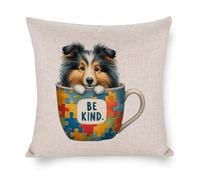 Federa per cuscino con cane Shetland Sheepdog Be Kind Autism Awareness, 50,8 x 50,8 cm, quadrata, con cerniera, per soggiorno, cucina, divano, auto, decorazione per la casa