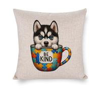 Federa per cuscino con cane siberiano Husky Be Kind Autism Awareness, 45,7 x 45,7 cm, quadrata, con cerniera, per soggiorno, cucina, divano, auto, decorazione per la casa
