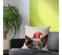 Federa per cuscino con cappello natalizio che sbircia cane australiano bovino australiano, federa quadrata per cuscino per ufficio, soggiorno, camera da letto, auto, sedia da caffè, decorazione per la