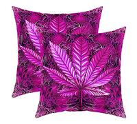 Federa per cuscino con foglie di cannabis, quadrata, 40,6 x 40,6 cm, motivo: foglie di marijuana, decorazione per la casa, set di 2 federe per cuscini viola con stampa di piante botaniche, per