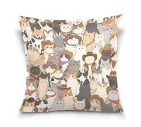 Federa per cuscino con gatto cowboy occidentale stile retrò stile cartone animato, per dormire, yoga, decorazione per la casa per divano 45,7 x 45,7 cm