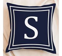 Federa per cuscino con lettere iniziali, motivo geometrico, 50 x 50 cm, con monogramma blu navy con cerniera, minimalista A-Z 26 lettere decorative per divano, divano, camera da letto