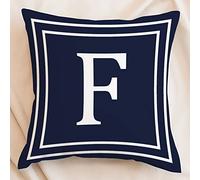 Federa per cuscino con lettere iniziali, motivo geometrico, 50 x 50 cm, con monogramma blu navy con cerniera, minimalista A-Z 26 lettere decorative per divano, divano, camera da letto