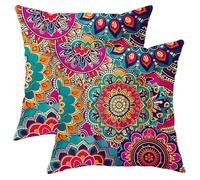 Federa per cuscino con mandala psichedelico, fiori di dalia, vintage, bohémien, rosa, blu, arancione, in velluto, decorativa, confortevole, morbida, per camera da letto, interni, ufficio, quadrate