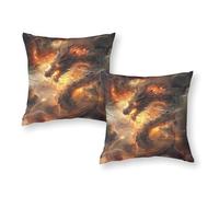 Federa per cuscino con motivo drago, cielo e fuoco, lavabile in lavatrice, in seta, regalo per bambini, da viaggio, 16"x16"