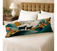 Federa per cuscino con mucche, stile vintage, motivo floreale, lunga, in velluto, decorativa, con cerniera, morbida, per letto e divano, testiera, 50 x 137 cm