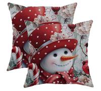 Federa per cuscino con pupazzo di neve, cappello natalizio con fiori rossi in morbido velluto, lavabile, per soggiorno, camera da letto, loft, ufficio, auto, decorazione 55 x 55 cm