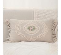 Federa per cuscino con ricamo in pizzo, stile bohémien francese, con motivo floreale, in morbido cotone, decorativa, per divano, letto, sedia, soggiorno, decorazione per la casa (cachi, 50,8 x 30,5 cm