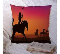 Federa per cuscino con scena Wild West corsa Clipart National Western Horses Animals Design North Wildlife Man People Poliestere Federa per cuscino per divano Decorazioni per divano 18x18 pollici