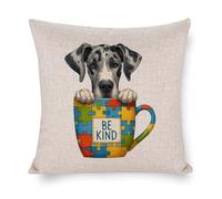 Federa per cuscino con scritta "Great Dane Dog Be Kind Autism Awareness", 66 x 66 cm, in cotone e lino, quadrata, per camera da letto, divano, bar, club, pub, sedia, decorazione per la casa