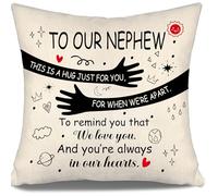Federa per cuscino con scritta in inglese "Nephew from Auntie Uncle Hug This Is A Hug Just for You For When We're Apart To Remind You That We Love You And You're Always In Our Hearts Nephew Birthday