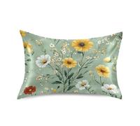 Federa per cuscino con stampa indiana con fiori viola del pensiero e garofano verde, federa per cuscino per chi dorme caldo, dimensioni standard con chiusura a busta per stanza, 50 x 66 cm