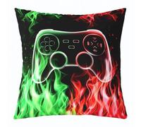 Federa per cuscino con videogiochi, colore rosso e verde, per ragazze, ragazzi e adolescenti, con fiamme brucianti, stile moderno, per soggiorno, divano, letto, 45,7 x 45,7 cm (lunghezza x larghezza)